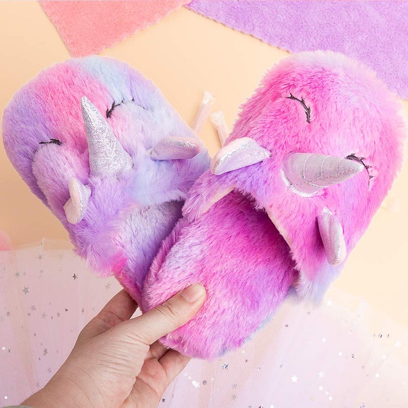Techcity Rainbow Unicorn Kids Slippers - Cute Fluffy, Cozy Plush Indoor/Outdoor - Best Unicorn Gifts - Image 5